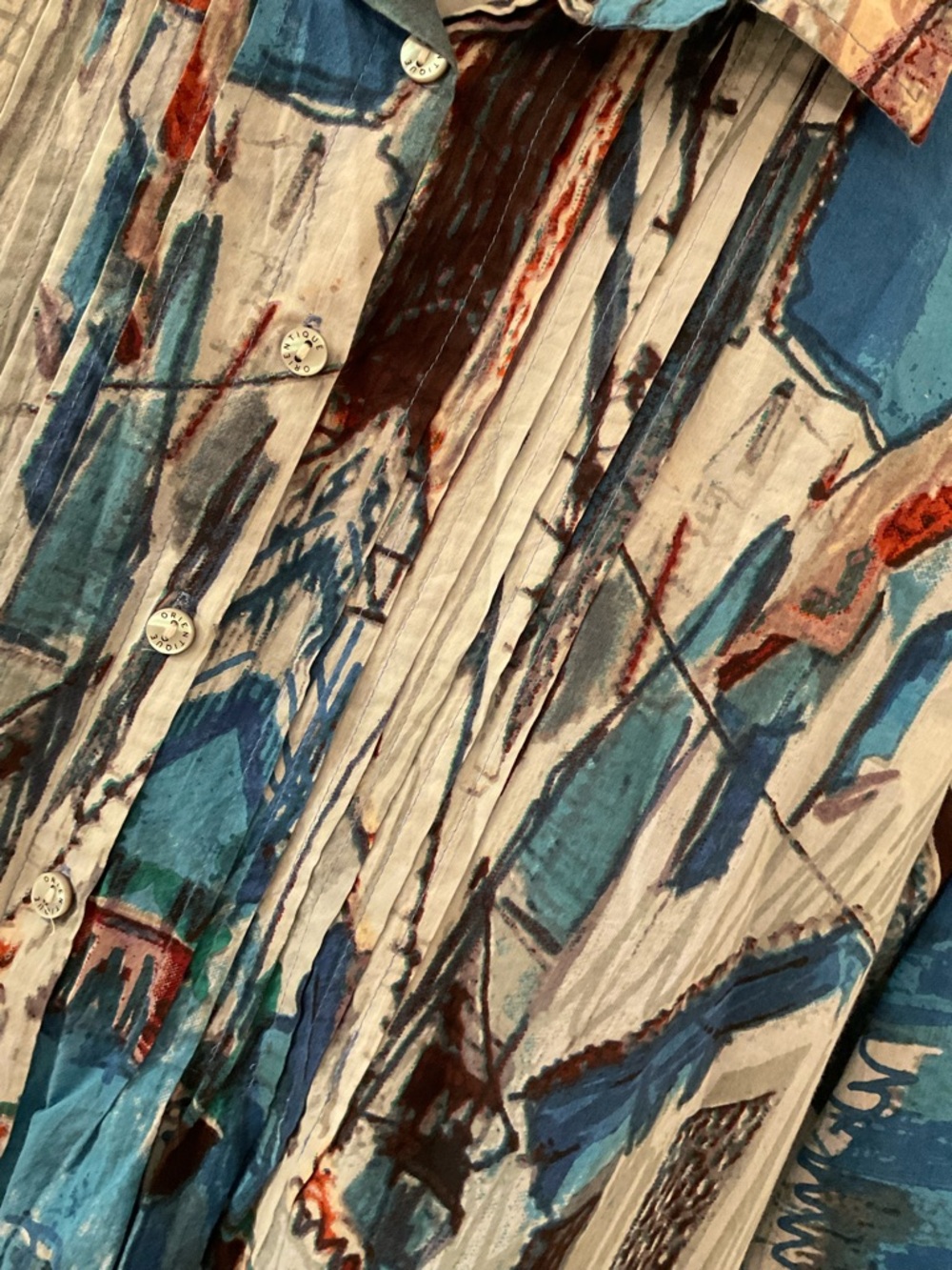 Abstract Scenic Button-Down Shirt - Blue Greece Italy Europe 21.5. By 28 inch - Picture 7 of 7